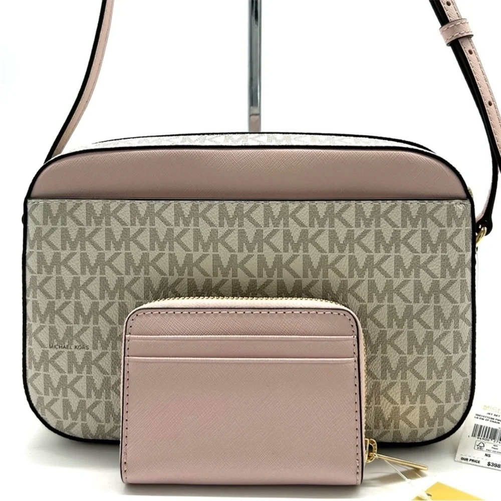Michael Kors Jet Set LG Signature Logo Crossbody Bag & Matching Card Case Wallet